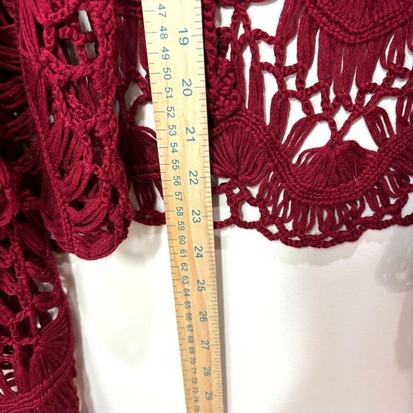 Kaktus Red Open Knit Crochet Kimono S/M Shrug Vest Top Boho Romantic Valentines - Picture 6 of 11